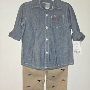 Carter's Chambray Blue Button-Down Shirt with Tan Pants Set